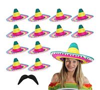 I LOVE FANCY DRESS Sombero mexicano con bordes de pompones, accesorio de disfraz con bigote, sombrero mexicano, pajita, vacaciones, despedida de soltero, bandito, multicolor, paquete de 12