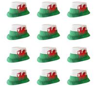 I LOVE FANCY DRESS Sombrero de trilby galés para adultos, paquete de 12 unidades, color verde, 100% algodón, sombrero de partidario de Gales Cymru con estampado de dragón rojo, unisex, para hombre y