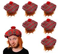 I LOVE FANCY DRESS - Sombrero Tam O' Shanter en paquete de 6 - Sombrero de tartán rojo con pelo naranja adjunto - Accesorio de disfraz de noche de Escocia Burns - Talla única - Para mujeres adultas