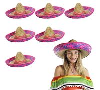 I LOVE FANCY DRESS SOMBREROS MEXICANOS DE PAJA CON PADRON ROSA Y AZUL PARA ADULTOS PERFECTO PARA FIESTAS TEMATICAS (6 UNIDADES)