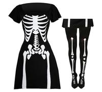 I LOVE FANCY DRESS TRAJE DE ESQUELETO DE SEÑORA HALLOWEEN VESTIDO DE LUJO HUESO IMPRESO EQUIPO DE MUJER - X PEQUEÑO REINO UNIDO 6/8