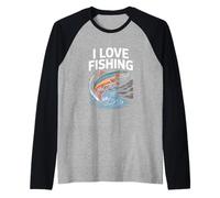 I Love Fishing Vibrante Trucha Escena Camiseta Manga Raglan