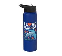 I Love Florida Manatí Mapa Flores Stainless Steel Insulated Water Bottle