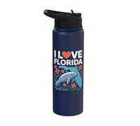 I Love Florida Manatí Mapa Flores Stainless Steel Insulated Water Bottle