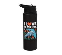 I Love Florida Manatí Mapa Flores Stainless Steel Insulated Water Bottle
