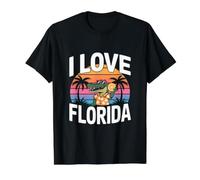 I Love Florida Tropical Cocodrilo Atardecer Vibes Camiseta gráfica económica, Hombre, Negro, M