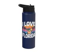I Love Florida Tropical Cocodrilo Atardecer Vibes Stainless Steel Insulated Water Bottle