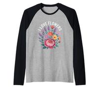 I Love Flowers Hermoso Diseño Floral Camiseta Manga Raglan
