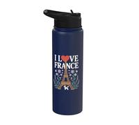 I Love France Torre Eiffel Caniche Stainless Steel Insulated Water Bottle