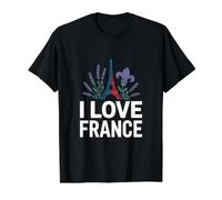I Love France Torre Eiffel Lavanda Camiseta gráfica económica, Hombre, Negro, M