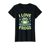 I Love Frogs Happy Anfibian Fan Art Camiseta gráfica económica, Mujer, Negro, L