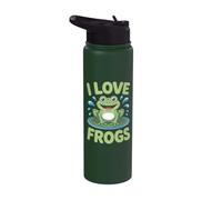 I Love Frogs Happy Anfibian Fan Art Stainless Steel Insulated Water Bottle
