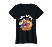 I Love Fruits Cesta Uvas Cítricos Bayas Camiseta gráfica económica, Mujer, Negro, XL