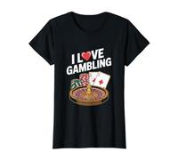 I Love Gambling Casino Fichas Tarjetas Ruleta Camiseta gráfica económica, Mujer, Negro, XL