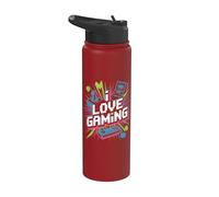 I Love Gaming Joystick Retro Pixel Art Stainless Steel Insulated Water Bottle