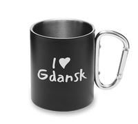 I Love Gdansk City Travel Poland - Taza de metal con asa de mosquetón para camping