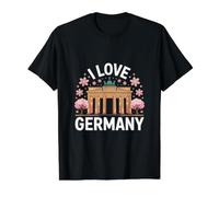 I Love Germany Puerta de Brandeburgo Sakura Art Camiseta gráfica económica, Hombre, Negro, XL