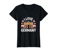 I Love Germany Puerta de Brandeburgo Sakura Art Camiseta gráfica económica, Mujer, Negro, L