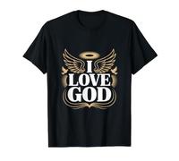 I Love God Angel Wings Halo Declaración Espiritual Camiseta gráfica económica, Hombre, Negro, S