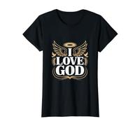I Love God Angel Wings Halo Declaración Espiritual Camiseta gráfica económica, Mujer, Negro, M