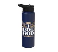 I Love God Angel Wings Halo Declaración espiritual Stainless Steel Insulated Water Bottle