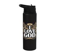 I Love God Angel Wings Halo Declaración espiritual Stainless Steel Insulated Water Bottle