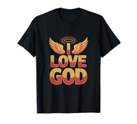 I Love God Angelic Wings Halo Inspiración Espiritual Camiseta gráfica económica