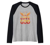 I Love God Angelic Wings Halo Inspiración Espiritual Camiseta Manga Raglan