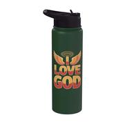 I Love God Angelic Wings Halo Inspiración espiritual Stainless Steel Insulated Water Bottle