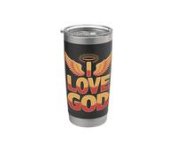 I Love God Angelic Wings Halo Inspiración espiritual Vaso térmico de acero inoxidable de doble pared