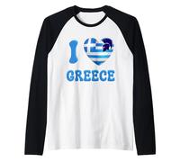 I Love Greece Bandera Griega Corazón Esparta Casco Mitología Camiseta Manga Raglan