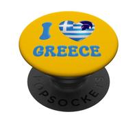I Love Greece Bandera Griega Corazón Esparta Casco Mitología PopSockets PopGrip Adhesivo