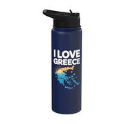 I Love Greece Sunset Mapa Vista al mar Stainless Steel Insulated Water Bottle