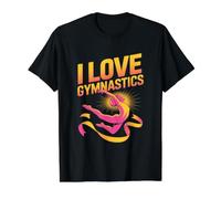 I Love Gymnastics Vibrante Expresión Camiseta gráfica económica, Hombre, Negro, L