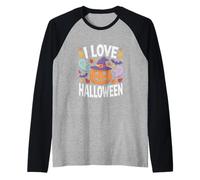 I Love Halloween calabaza fantasmas hojas Camiseta Manga Raglan