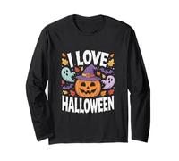 I Love Halloween calabaza fantasmas hojas Manga Larga