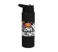 I Love Halloween Fantasma Calabaza Gato Luna Stainless Steel Insulated Water Bottle