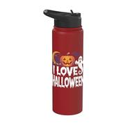 I Love Halloween Fantasma Calabaza Gato Luna Stainless Steel Insulated Water Bottle