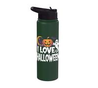 I Love Halloween Fantasma Calabaza Gato Luna Stainless Steel Insulated Water Bottle