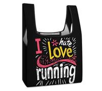 I Love Hate Running - Divertida bolsa de comestibles reutilizable, plegable, lavable, bolsa de almacenamiento ligera con asa