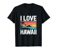 I Love Hawaii Palmeras Océano Atardecer Camiseta gráfica económica