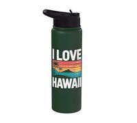 I Love Hawaii Palmeras Océano Atardecer Stainless Steel Insulated Water Bottle