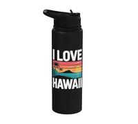 I Love Hawaii Palmeras Océano Atardecer Stainless Steel Insulated Water Bottle