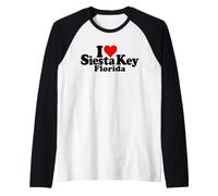 I Love Heart Siesta Key Florida (Texto Negro) Camiseta Manga Raglan