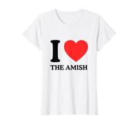 I Love Heart The Amish Funny Rural Farm Novedad Broma Meme Camiseta gráfica económica, Mujer, Blanco, L