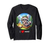 I Love Hiking Raccoon BBQ Nature Camping Outdoor Manga Larga