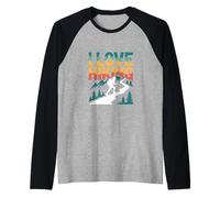I Love Hiking Trekking de montaña escénico Camiseta Manga Raglan