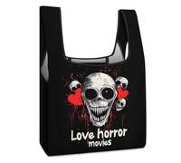 I Love Horror Movies - Divertida bolsa de comestibles reutilizable impresa, plegable, lavable, bolsa de almacenamiento ligera con asa