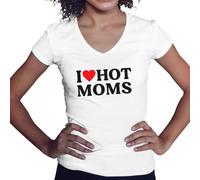 I Love Hot Moms Camisa Blanca de Cuello en V para Mujer Size XXL