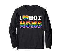 I Love Hot Moms LGBT Pride Flag Heart Funny Mom Manga Larga